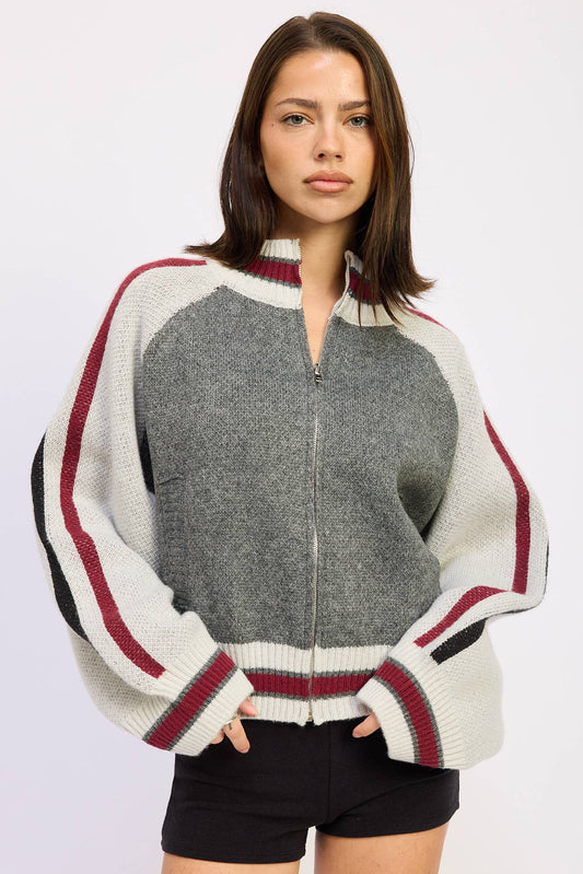 mock neck varsity cardigan