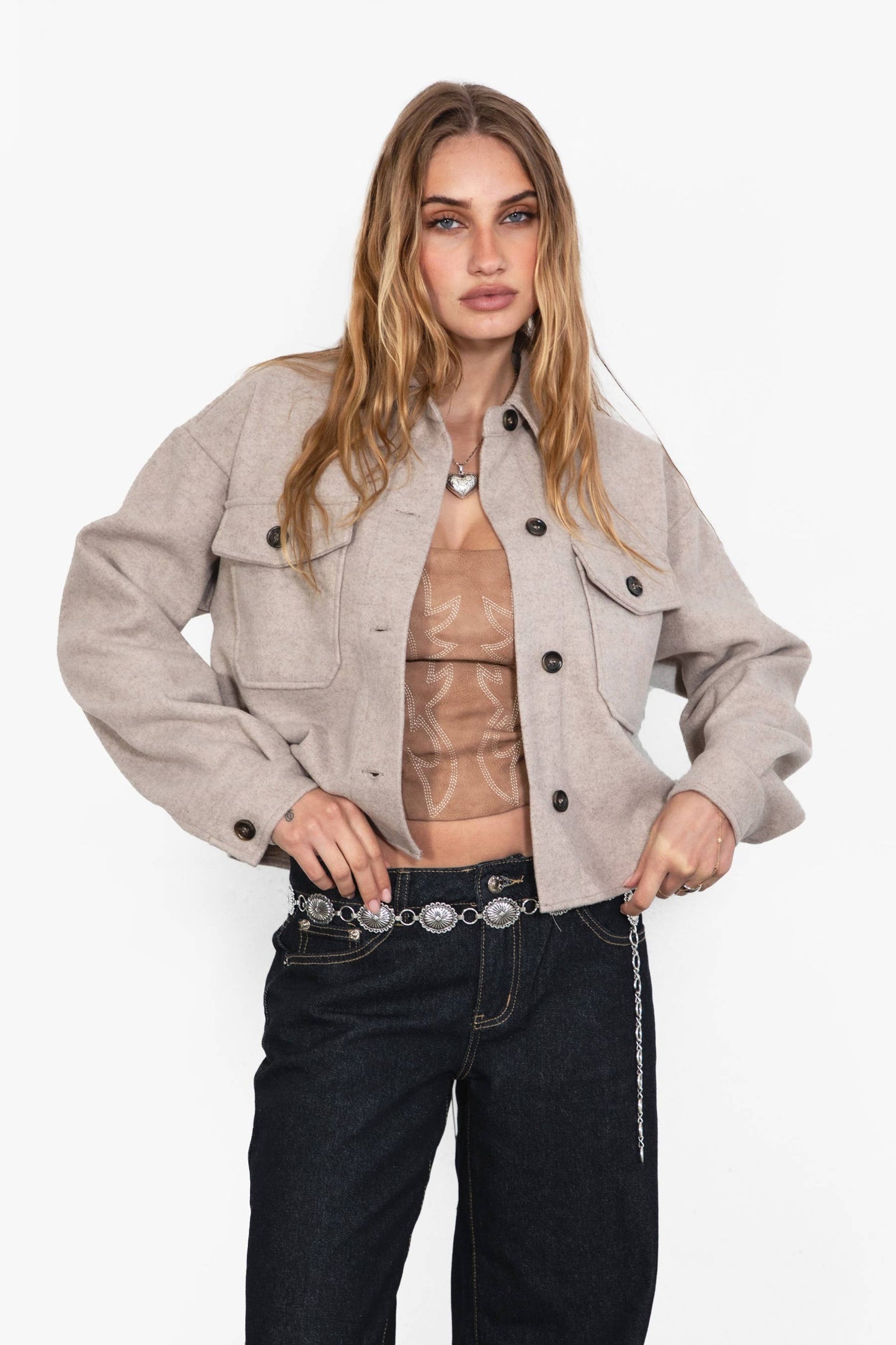 Faux Wool Cropped Shacket