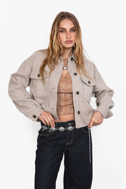 Faux Wool Cropped Shacket