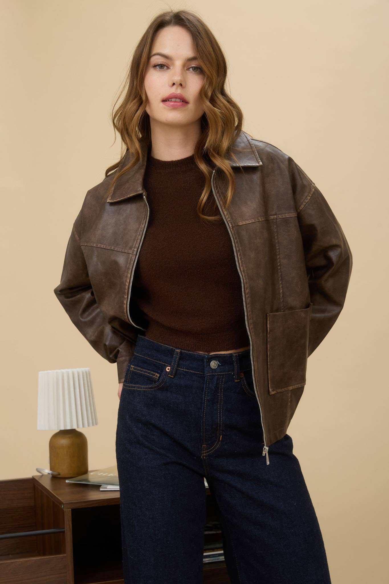 Brown Faux Leather Jacket