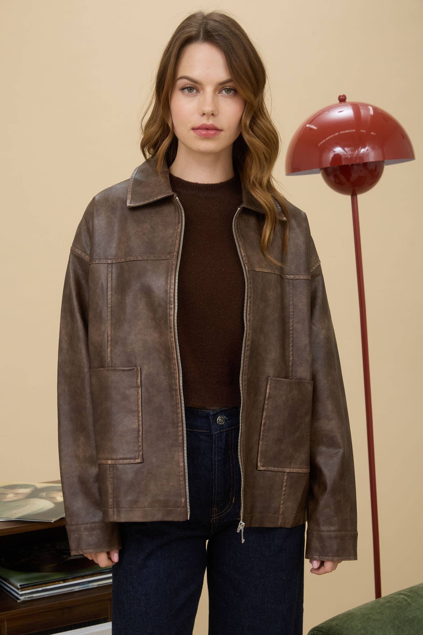 Brown Faux Leather Jacket